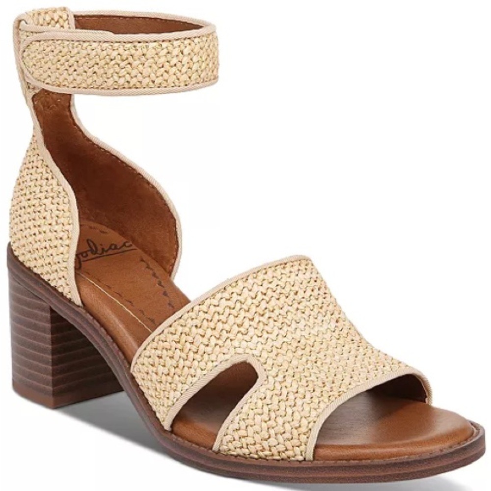 Zodiac IDA Woven Raffia Block Heel Sandals Beige Ankle‎ Strap SZ 8